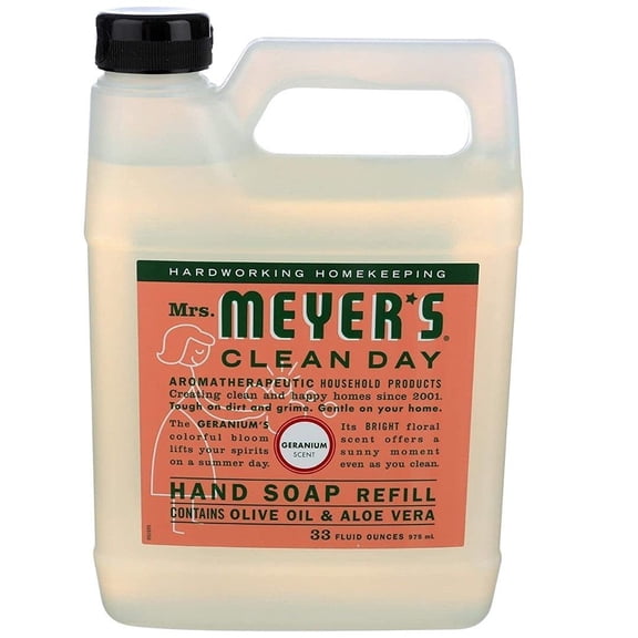 Hydrating Hand Soap Refill in Refreshing Geranium Scent for any Soap Dispenser for Bathroom & Kitchen Essential Oils for Hand Wash Cruelty Free, 33 Fl OZ Per Bottle, 1 Bottle