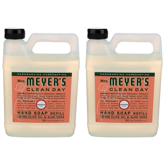 Hydrating Hand Soap Refill in Refreshing Geranium Scent for any Soap Dispenser for Bathroom & Kitchen Essential Oils for Hand Wash Cruelty Free, 33 Fl OZ Per Bottle, 2 Bottles