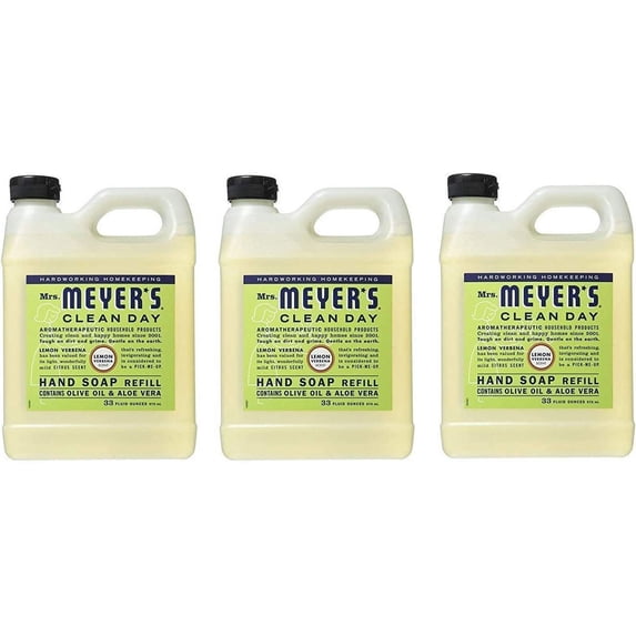 Hydrating Hand Soap Refill in Refreshing Lemon Verbena Scent for any Soap Dispenser for Bathroom & Kitchen Liquid Soap w/ Essential Oils for Hand Wash Cruelty Free, 33 Fl OZ Per Bottle, 3 Bottles