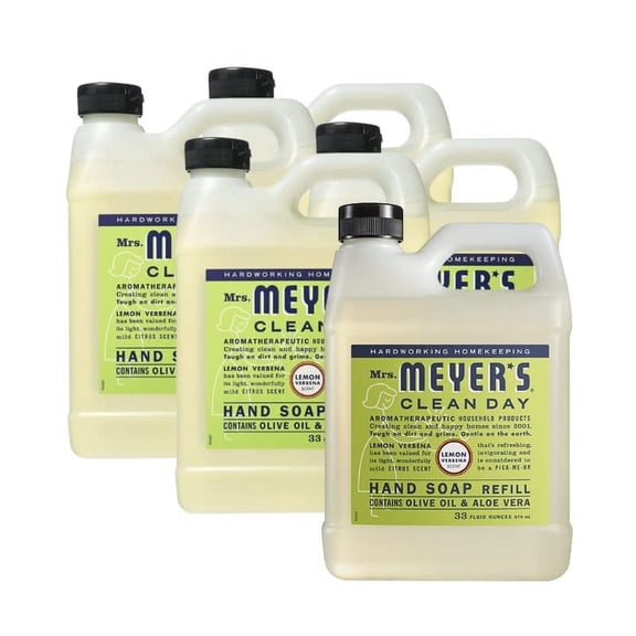Hydrating Hand Soap Refill in Refreshing Lemon Verbena Scent for any Soap Dispenser for Bathroom & Kitchen Liquid Soap w/ Essential Oils for Hand Wash Products, 33 Fl OZ Per Bottle, 5 Bottles