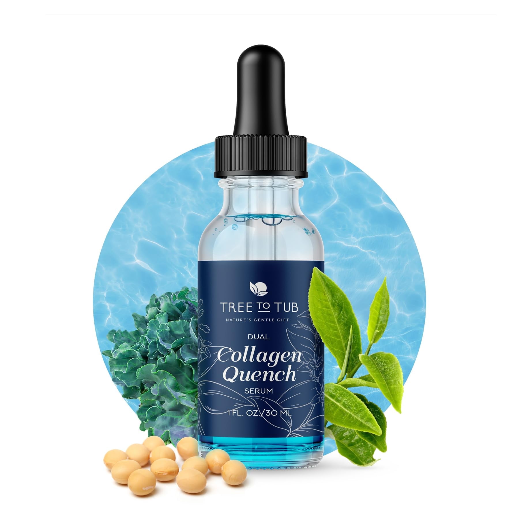 Tree To Tub Vegan Collagen Serum for Face - Anti-Aging & Plumping Serum for Women & Men with Vegan Collagen, Hyaluronic Acid, Blue Sea Kale