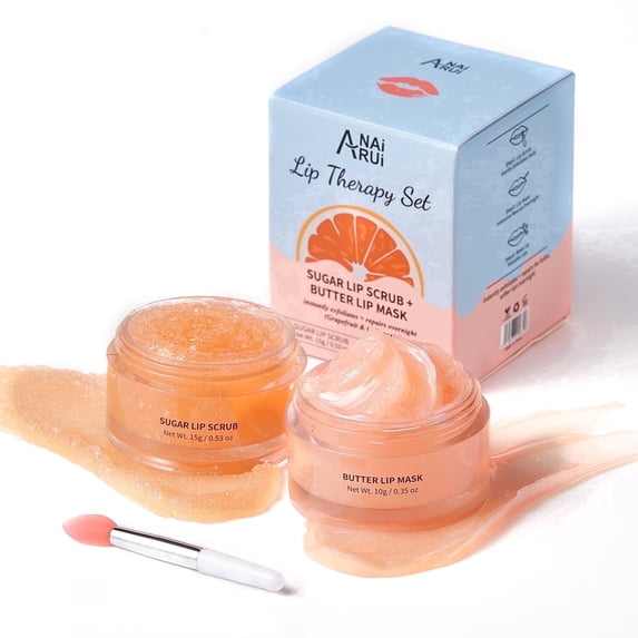 ANAiRUi Lip Scrub & Mask Set, Natural Grapefruit Care for Dry Lips