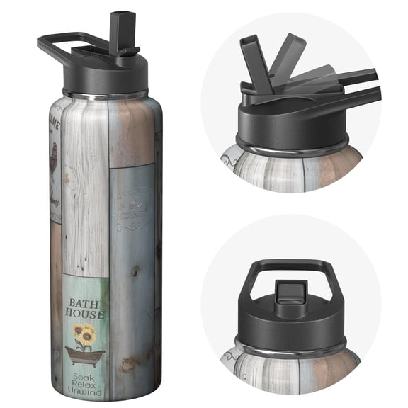 Hydration Apex Solution 40oz Stripes Themed Water Bottle Triple Walled Insulated Stainless Steel With Straw