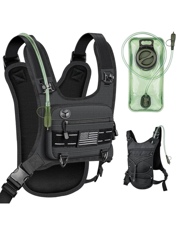 Hydration Backpack with 2L Water Bladder, Water Backpack for Hiking | Lightweight Running Vest, Gear Holder, Reflective Chest Rig, Breathable Mesh, Gift for Men Women Hiking Cycling Marathon