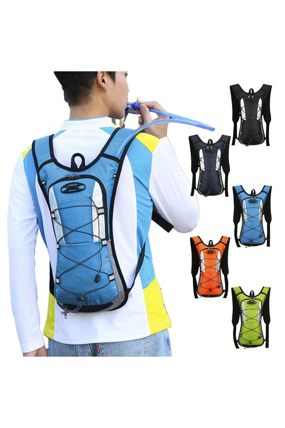 Hydration Backpack for Hiking Running Cycling | Lightweight Polyester Water Pack | Adjustable Straps & Breathable Back | Reflective Trim | 43x23x5cm | 380g | Black/Blue/Orange/Green
