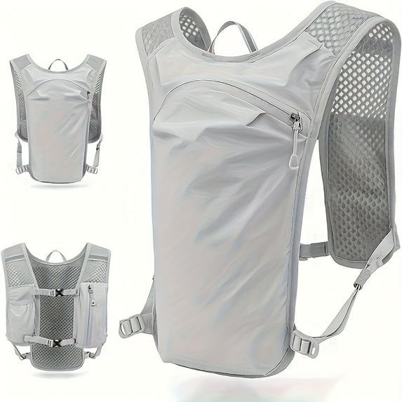 Hydration Backpack with Breathable Mesh and Adjustable Straps, Gray Running Vest Bag for Cycling