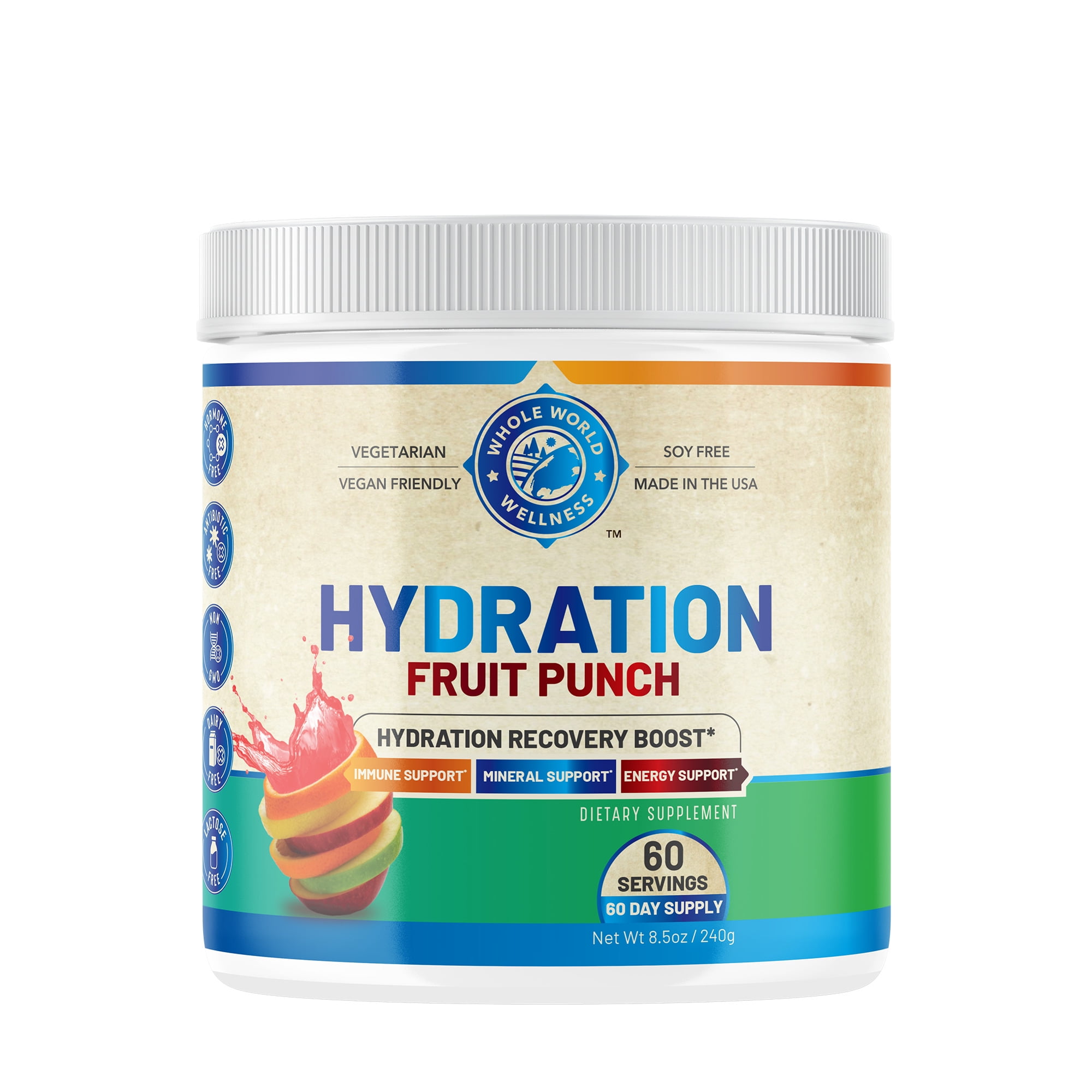 Hydration Electrolyte Powder, Fruit Punch Flavor, 60 Servings, USA Made