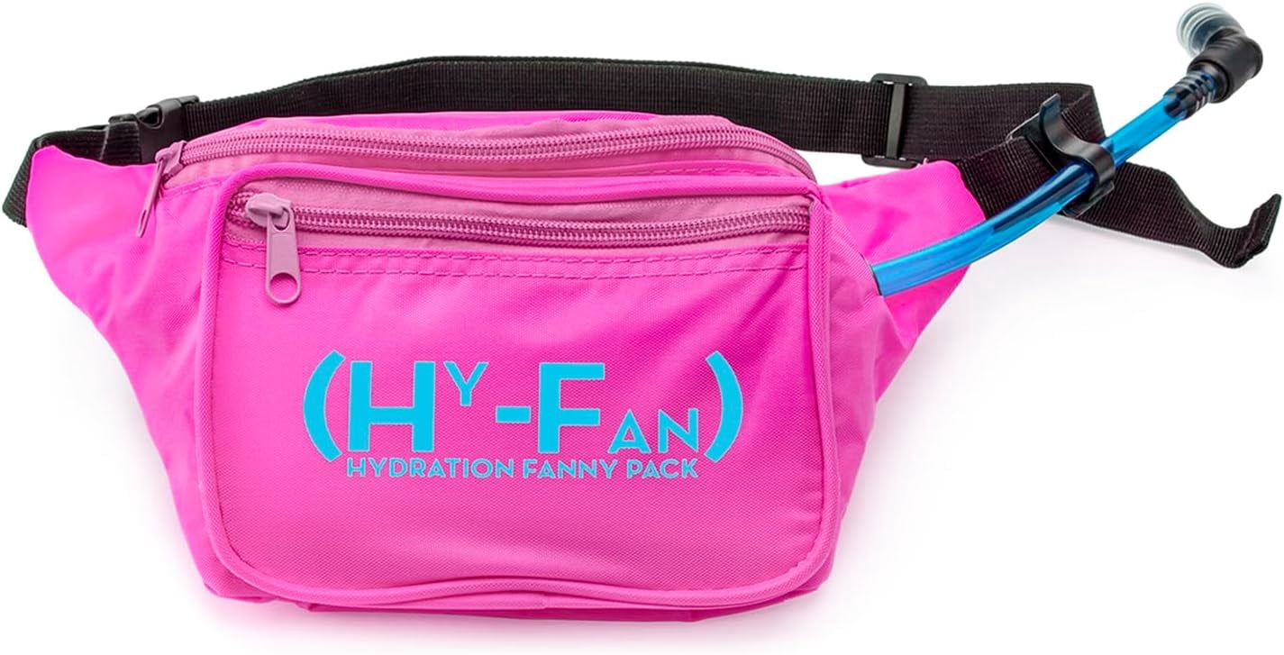 Hydration Fanny Pack with Bladder, 17oz BPA-Free, Hands-Free Design, Secure Pockets, Ideal for Athletic Outdoor Activities, Travel and More - Hot Pink
