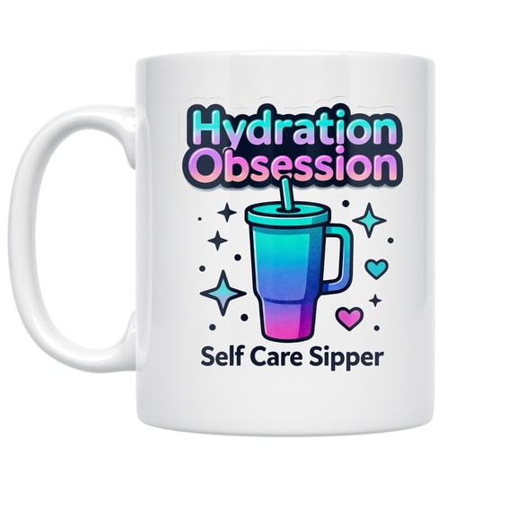 Hydration Hero 11 oz Coffee Mug - For Self Care White Ceramic