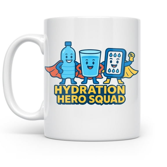 Hydration Hero Squad 11 oz Coffee Mug - White Ceramic Gift