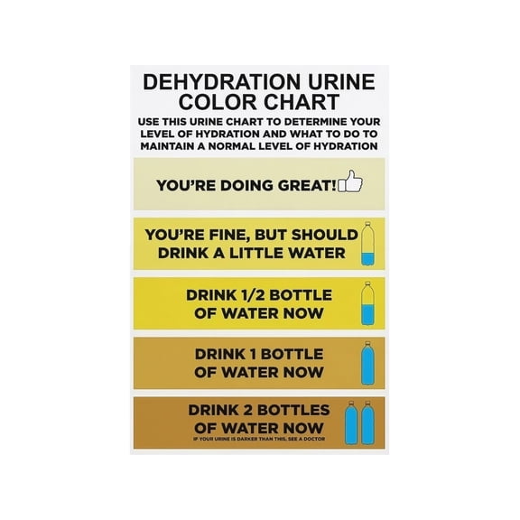 Hydration Level Chart Poster Body Hydration Reference Guide Urine Color Scale Visual Aid Wall Art Print for Home Gym Locker Room Wellness Space