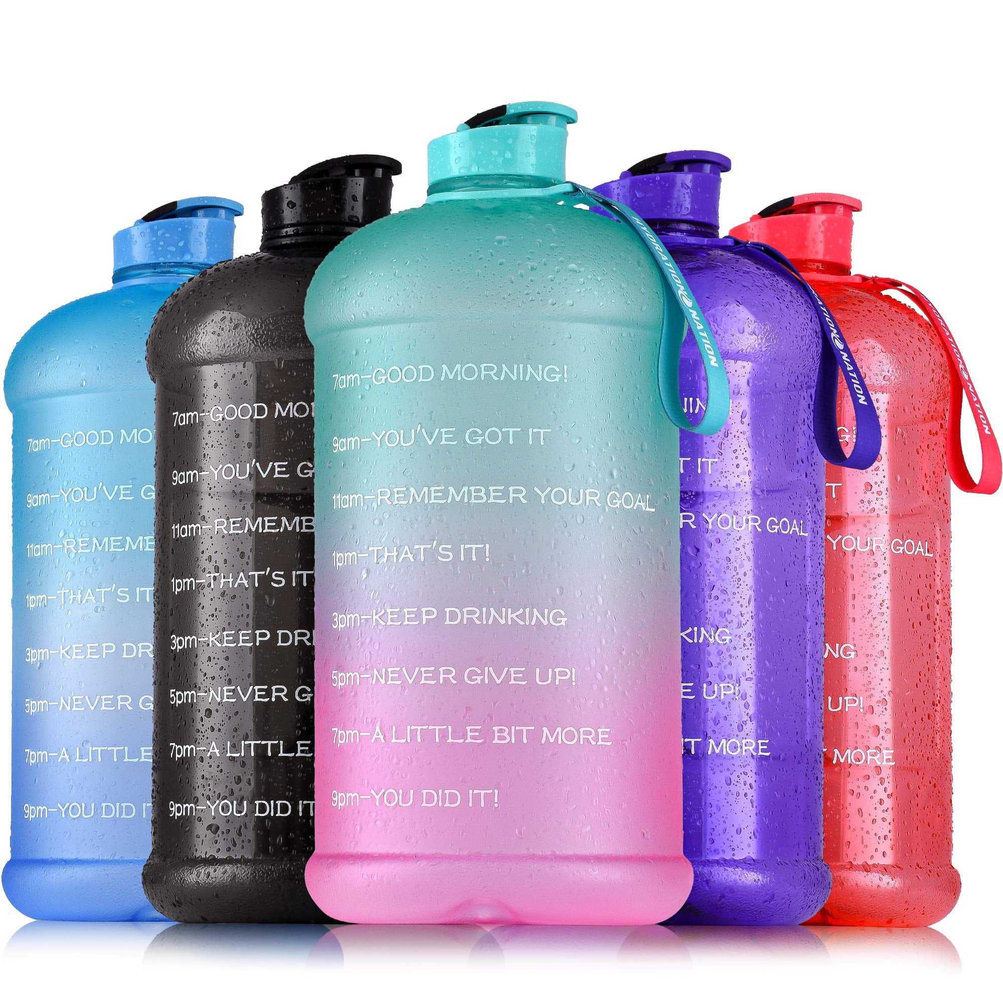 Hydration Nation 1 Gallon Water Bottle With Motivational Time Reminder by Zulay Kitchen - Green Pink
