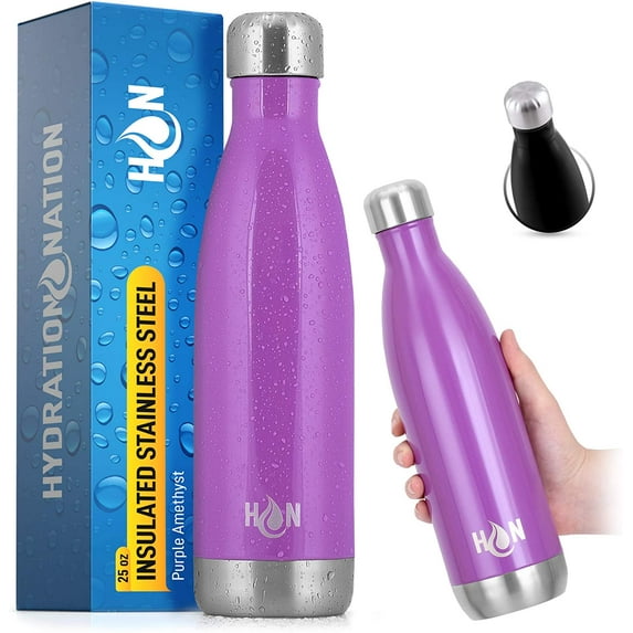 Hydration Nation Stainless Steel Water Bottle Double Wall Insulated - Amethyst 25oz
