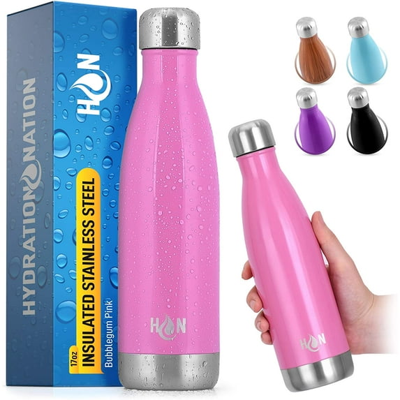 Hydration Nation Stainless Steel Water Bottle Double Wall Insulated - Bubblegum 17oz