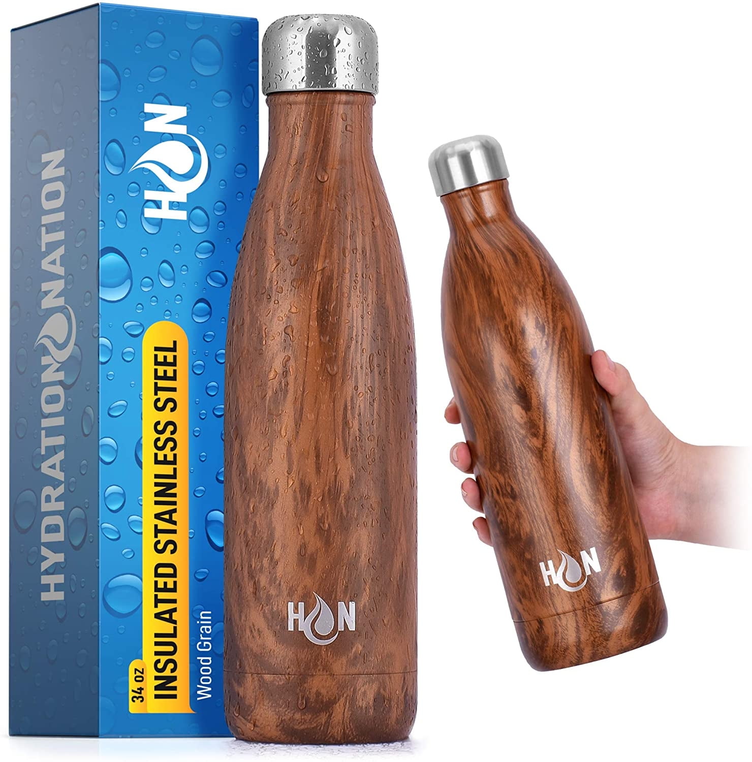 Hydration Nation 34oz Wood Grain Stainless Steel Insulated Water Bottle