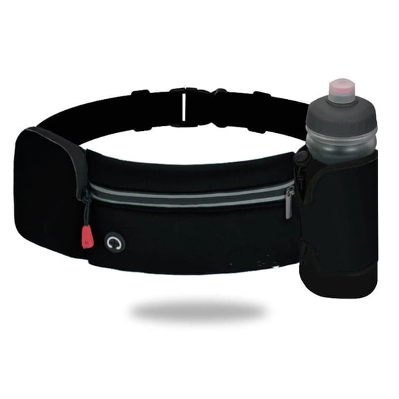 Hydration Running Belt for Women Men Running Fanny Pack with Foldable Water Bottle Holder (Bottles NOT Included) for Walking No Bounce Adjustable Waist Pouch for Runners Joggingblack