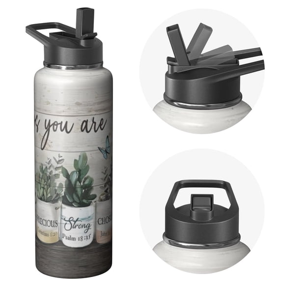 Hydration Solution Pro 40oz Farmhouse Themed Water Bottle Triple Walled Insulated Stainless Steel With Straw