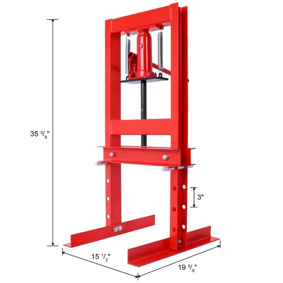 Hydraulic 6 Ton H-Frame Garage Floor Adjustable Shop Press with Plates, 6T,red,