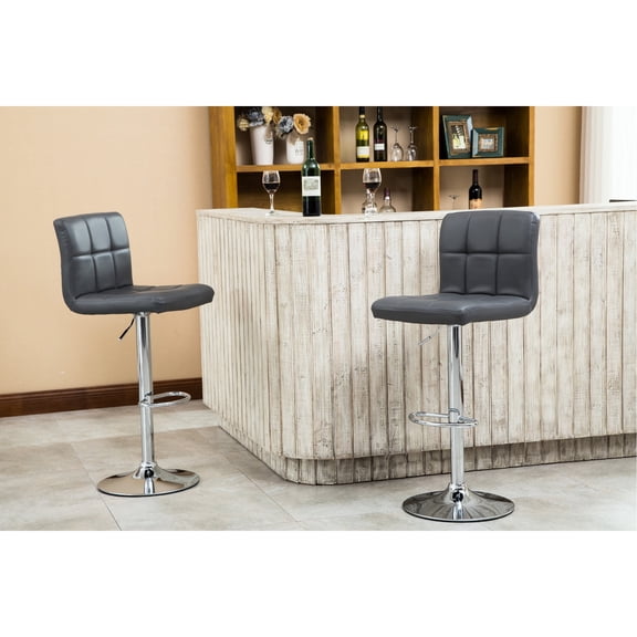 Hydraulic Adjustable Faux Leather Bar Stool Set in Gray / Comfortable and Sturdy Seating
