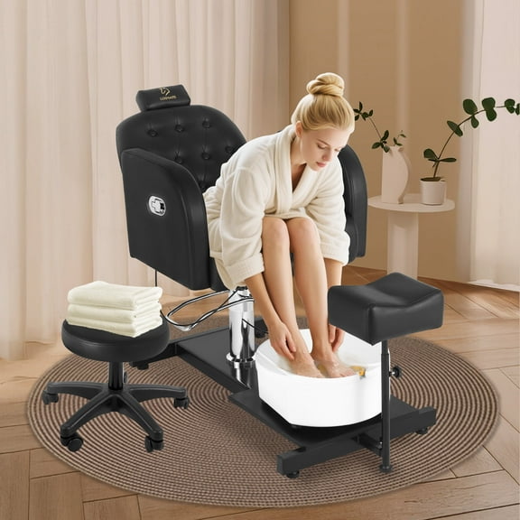 FAYEAN Adjustable Pedicure Station with Footrest and Stool, 360° Swivel No Plumbing Nail Salon Chair for Manicure Pedicure