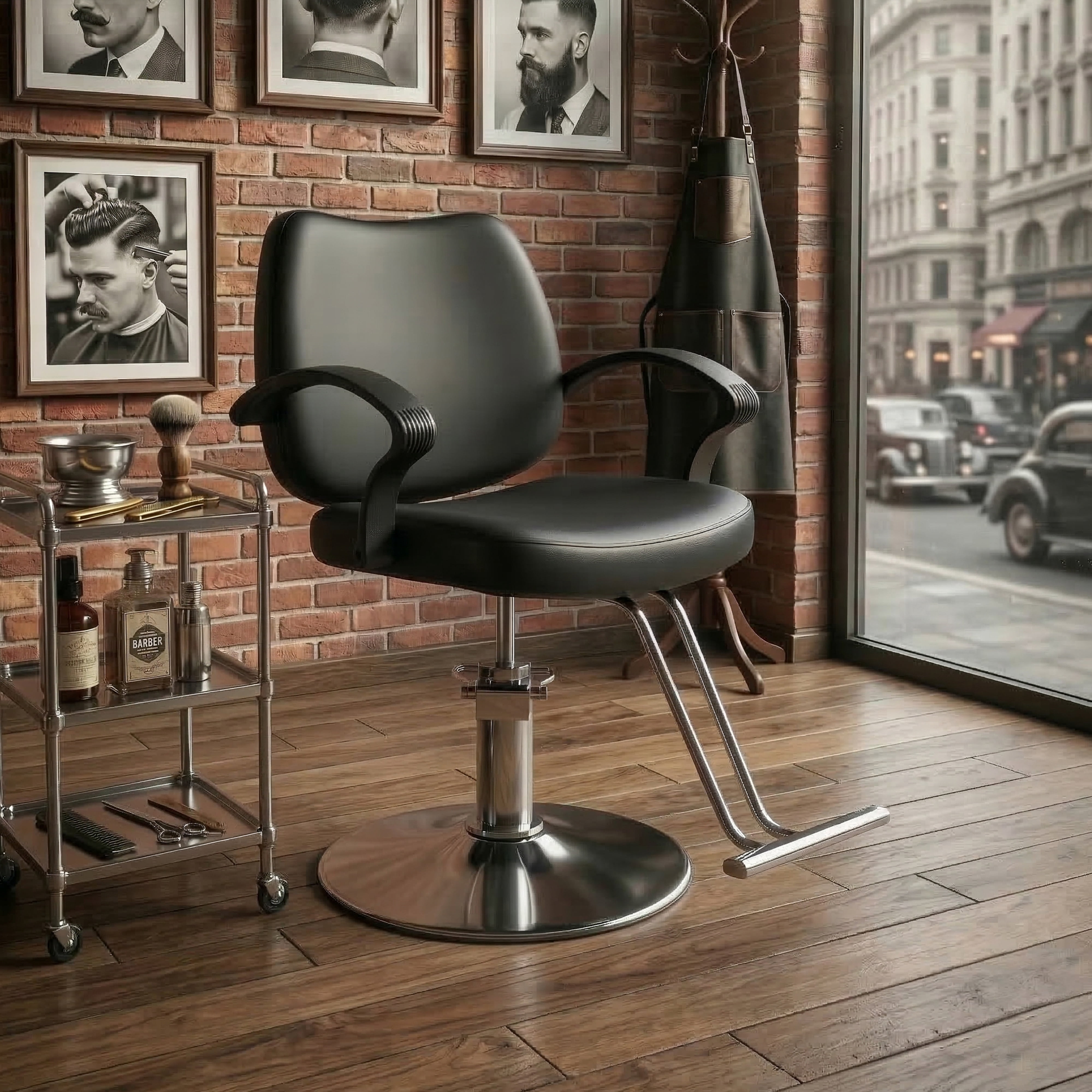 Hydraulic Barber Styling Chair with 360-Degree Swivel and Chrome Base, Heavy-Duty Beauty Salon Chair with PU Leather Upholstery, Black