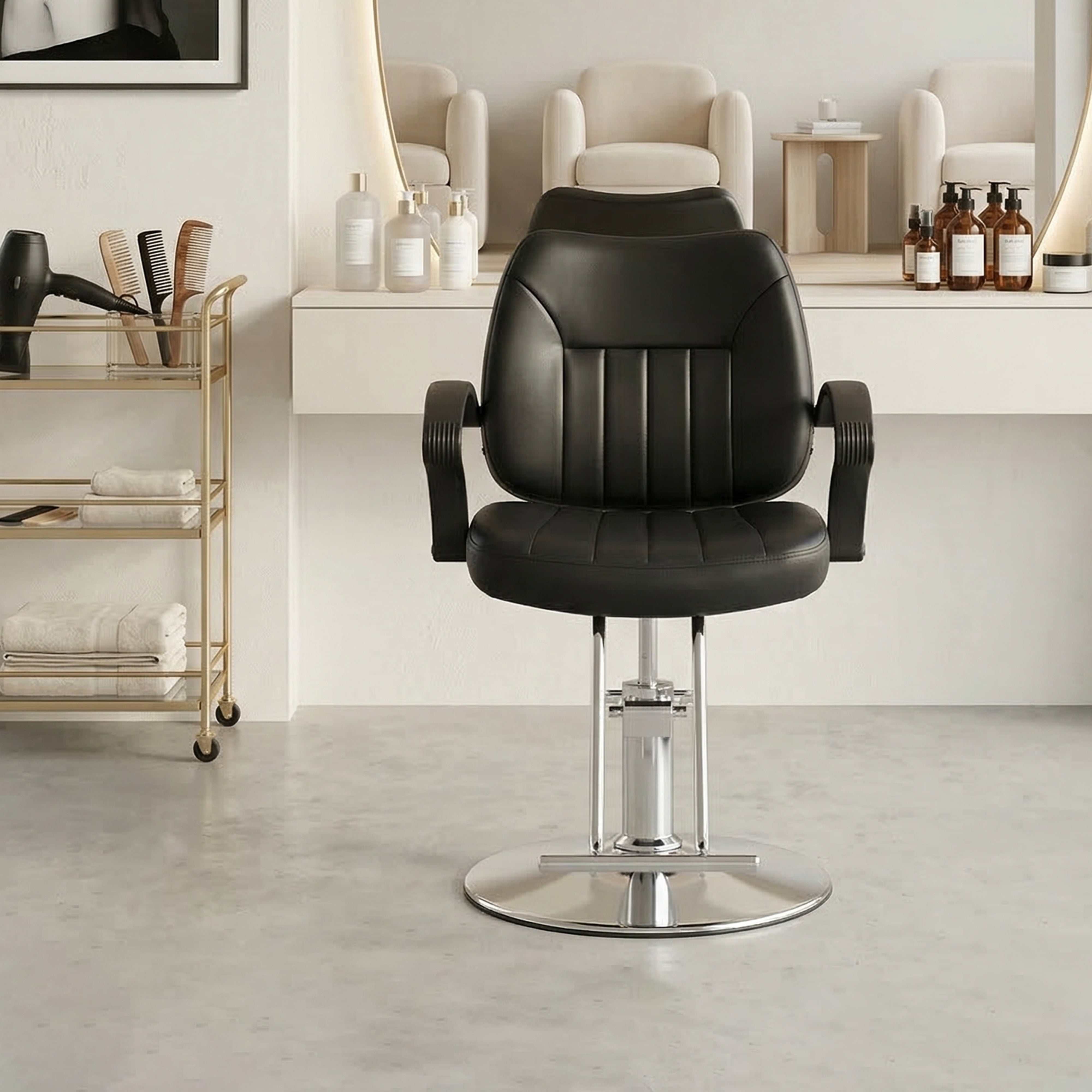 Hydraulic Barber Styling Chair with 360-Degree Swivel and Chrome Base, Heavy-Duty Beauty Salon Chair with PU Leather Upholstery, Black