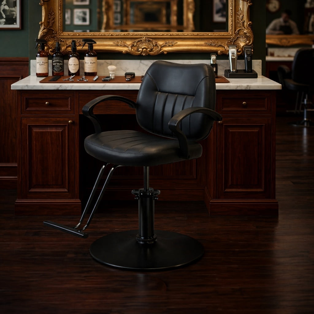 Hydraulic Barber Styling Chair with 360-Degree Swivel and Chrome Base, Heavy-Duty Beauty Salon Chair with PU Leather Upholstery, Black