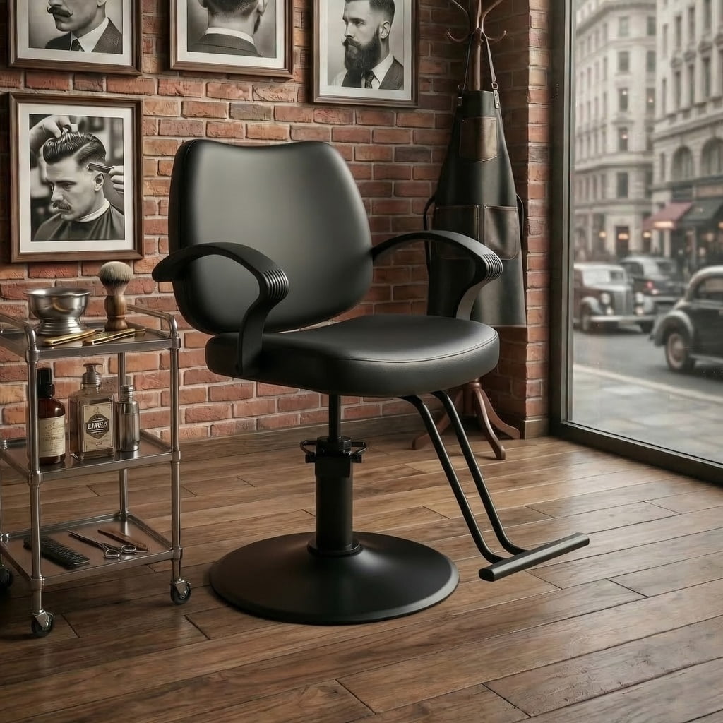 Hydraulic Barber Styling Chair with 360-Degree Swivel and Chrome Base, Heavy-Duty Beauty Salon Chair with PU Leather Upholstery, Black