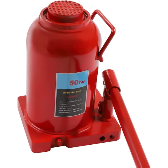 Hydraulic Bottle , Hydraulic Stubby Low Profile Welded Bottle , 50T(110,231lbs) Capacity, High/Low-Temperature Resistance Heavy Duty Hydraulic Air  for Cars, Red