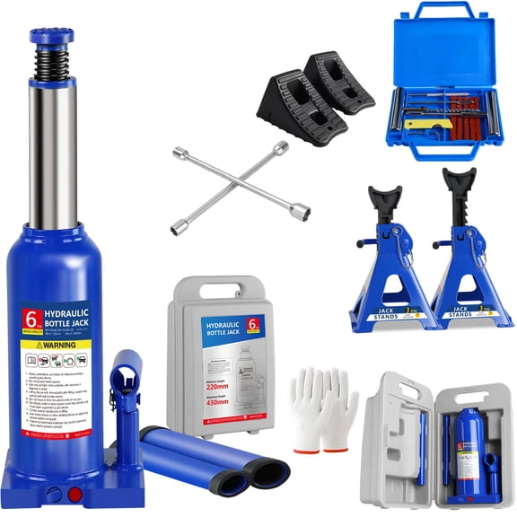 Hydraulic Bottle Jack Heavy Duty - 6 Ton Welded Full Kit for Pickup, SUV, RV & Tractor