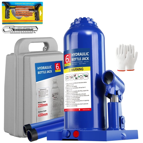 Hydraulic Bottle Jack Heavy Duty - 6 Ton Welded with Tire Kit for Pickup, SUV, RV & Tractor