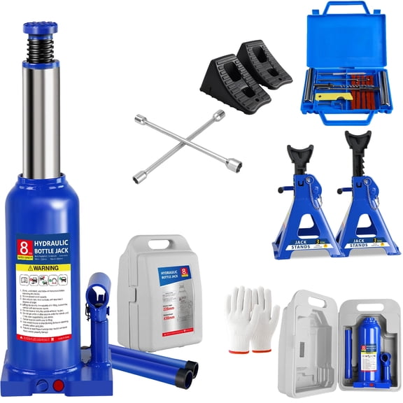 Hydraulic Bottle Jack Heavy Duty - 8 Ton Welded Full Kit for Pickup, SUV, RV & Tractor