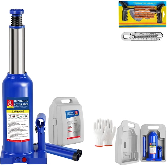 Hydraulic Bottle Jack Heavy Duty - 8 Ton Welded with Tire Kit for Pickup, SUV, RV & Tractor