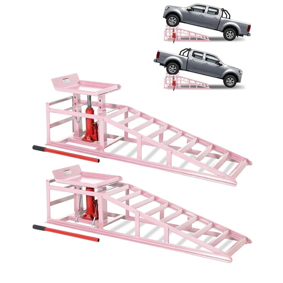 Hydraulic Car Ramps 2-Pack – 11000 lbs Heavy Duty Low Profile Steel Loading Ramp – Adjustable Height 9.4-13.34 in, Portable for Garage & Oil Change – Safe Lift for Trucks, Low Cars – Pink