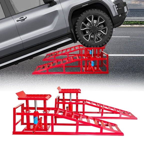 Hydraulic Car Ramps, 2 Pack Car Ramp High Lift, 11050LBS Automotive Truck Cars Service Ramps, Low Profile Oil Change Ramps with Support Jack for Car Truck Trailer Garage Repair (Red)