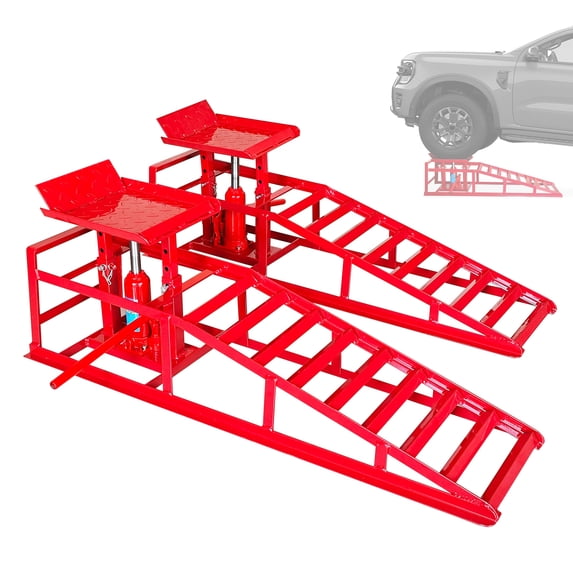 Hydraulic Car Ramps, 2 Pack Car Ramp High Lift, 11000LBS Automotive Truck Cars Service Ramps, Low Profile Oil Change Ramps with Support Jack for Car Truck Trailer Garage Repair (Red)