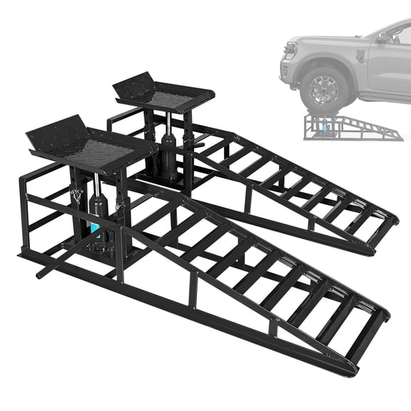 Hydraulic Car Ramps, 2 Pack Car Ramp High Lift, 11000LBS Automotive Truck Cars Service Ramps, Low Profile Oil Change Ramps with Support Jack for Car Truck Trailer Garage Repair (Black)