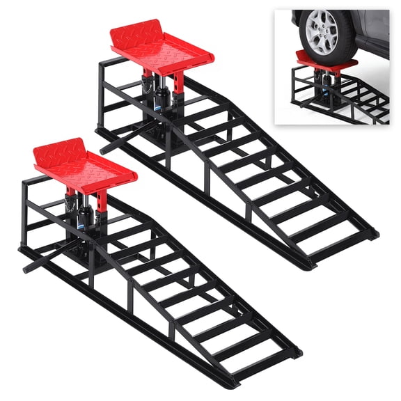 Hydraulic Car Ramps 2 Pack – Heavy Duty Steel Auto Lifting – Adjustable Height 9.8"–15" – 11,000 lbs Capacity – Built-in Hydraulic Jack – Oil Change & Truck Maintenance