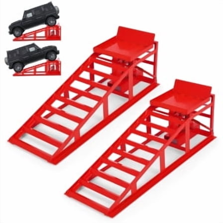 Hydraulic Car Ramps 5T,2pcs Heavy Duty Steel Automotive Vehicle Ramps Lift Height 11.61"-16.21", Low Profile Portable Car Lift Service Ramps for SUVs Truck Trailer Garage