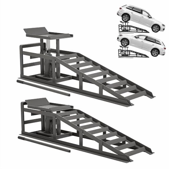 Hydraulic Car Ramps/Portable Auto Ramps 11000 lbs - 2-Pack Heavy-Duty Steel Lift Ramps with Adjustable Height (11.6"-16.2"), Low Profile Design for Oil Changes, Garage/Home Vehicle Repairs - Red