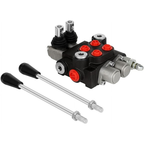 Hydraulic Control Valve 2 Spool 11 GPM SAE Ports Adjustable Relief Lever Handle Double Acting Parallel Center Tractor Loader W/ Joystick for Small Tractors/Tanks Loaders Log Splitters