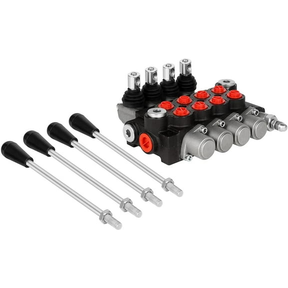 Hydraulic Control Valve 4 Spool 11 GPM SAE Ports Adjustable Relief Lever Handle Double Acting Parallel Center Tractor Loader W/ Joystick for Small Tractors/Tanks Loaders Log Splitters