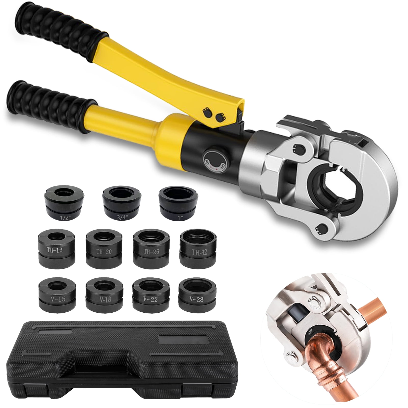 Hydraulic Copper Pipe Crimping Tool, 10 Ton Pro Press Crimper with 11 Pairs of Dies for Copper, Stainless Steel and PEX Pipe Fittings