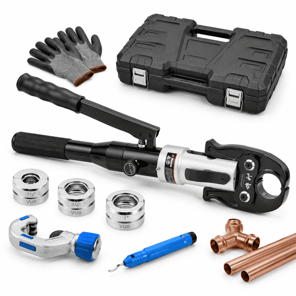 Hydraulic Copper Pipe Crimping Tool with 1/2, 3/4, and 1 Inch Jaw Pressing Pliers