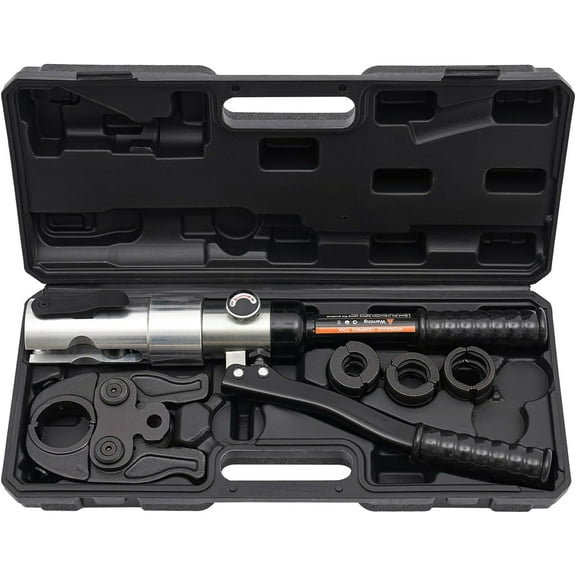 Hydraulic Copper Pipe Tube Fittings Crimping Tools, Portable Press Crimping Tool Kit with 1/2", 3/4", 1"Dies for Narrow Space Tee Copper Pipe (Black)