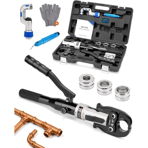 Hydraulic Copper pipe Crimping tool with 1/2 inch,3/4 inch and 1 inch Jaw Copper Pipe Propress Crimpers Pressing Pliers,Copper Tube Fittings pipe Crimpers for Narrow Space and Tee Fittings