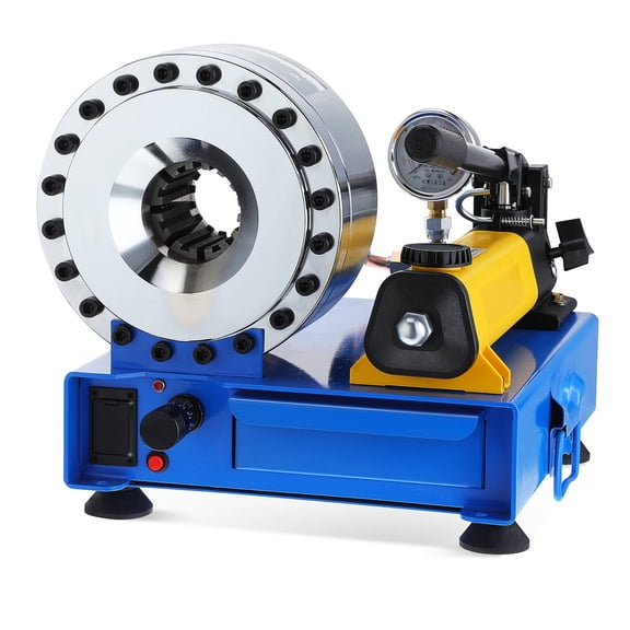 YEAHIBABY Manual Hydraulic Hose Crimper Steel Tool with Pressure Monitoring Blue for Industrial Use