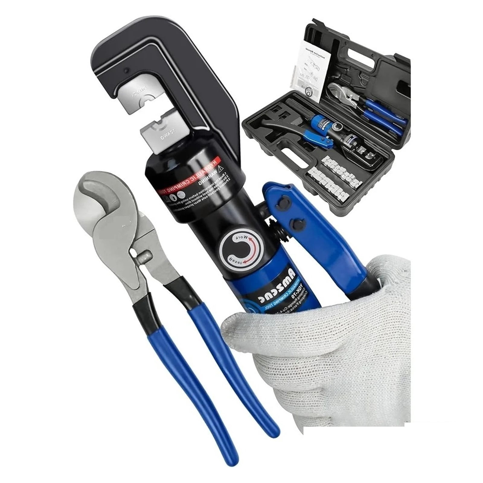 Hydraulic Crimping Tool 8 Ton Cable Cutter Crimper 12 AWG To 2/0 AWG Wire Electrical Terminal Kit ,Professional Tools