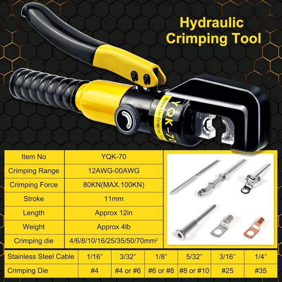 Hydraulic Crimping Tool and Cable Cutter Hydraulic Cable Lug Crimper 10 US TON 12 AWG to 00 (2/0) Electrical Terminal Cable Wire Tool Kit with 9 Die$$Tools & Hardware Other