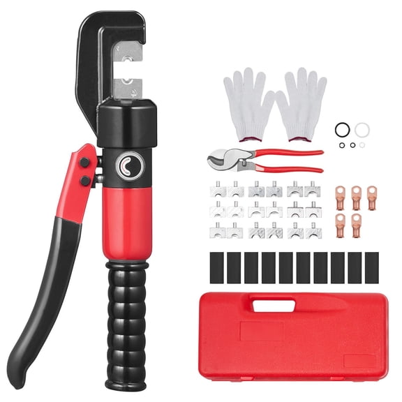 Hydraulic Crimping Tool Kit with 9 Die Sets for 12-20 AWG Terminals Includes Cutter Connectors and Heat Shrink for Battery and Electrical Work
